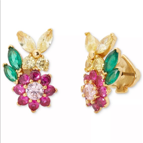 New Kate Spade New York Gold-Tone Floral Flower Bloom Cluster Stud Earrings
